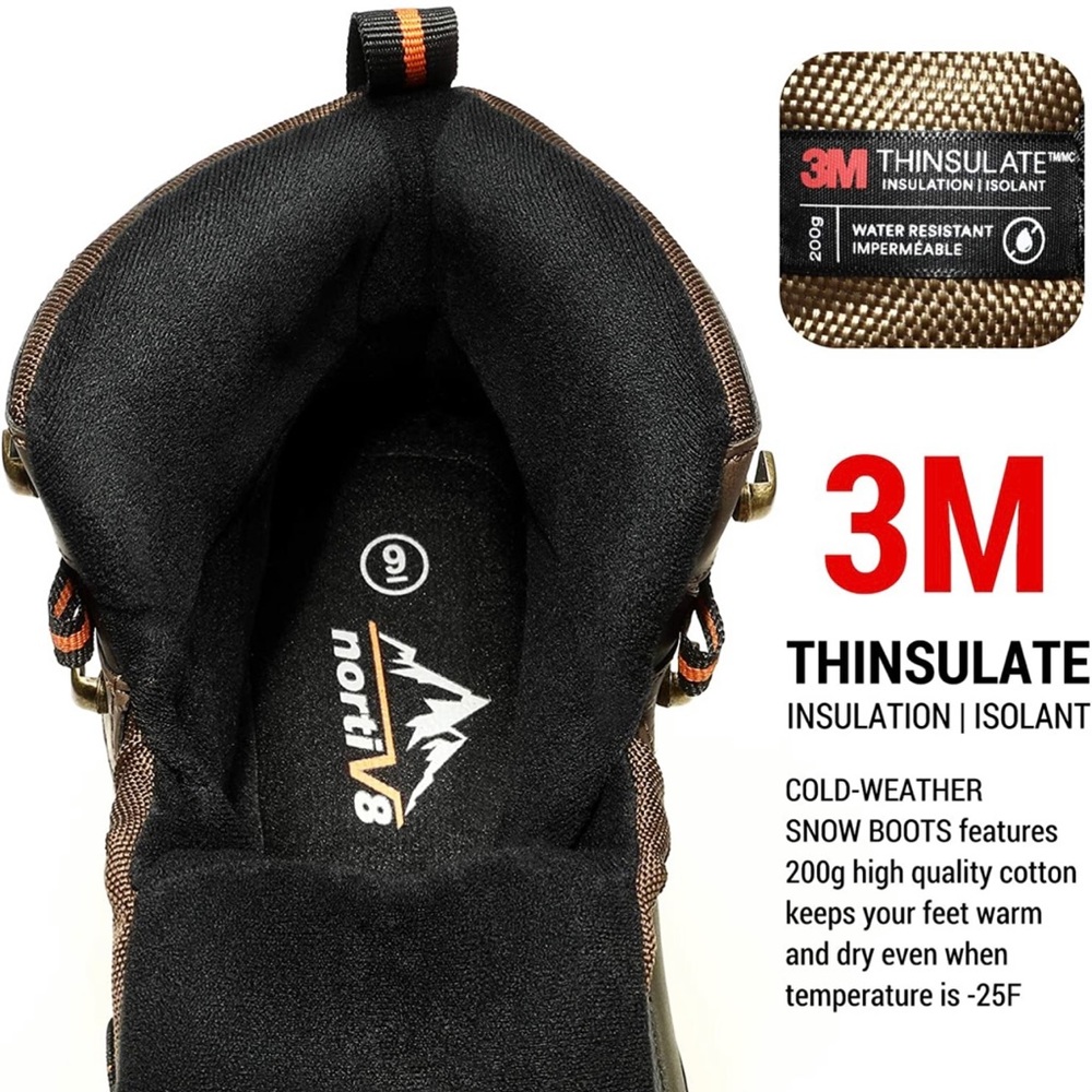 NEW NortiV8 Men’s Brown Black Hiking Snow Waterproof Construction Work Boots - Picture 2 of 7